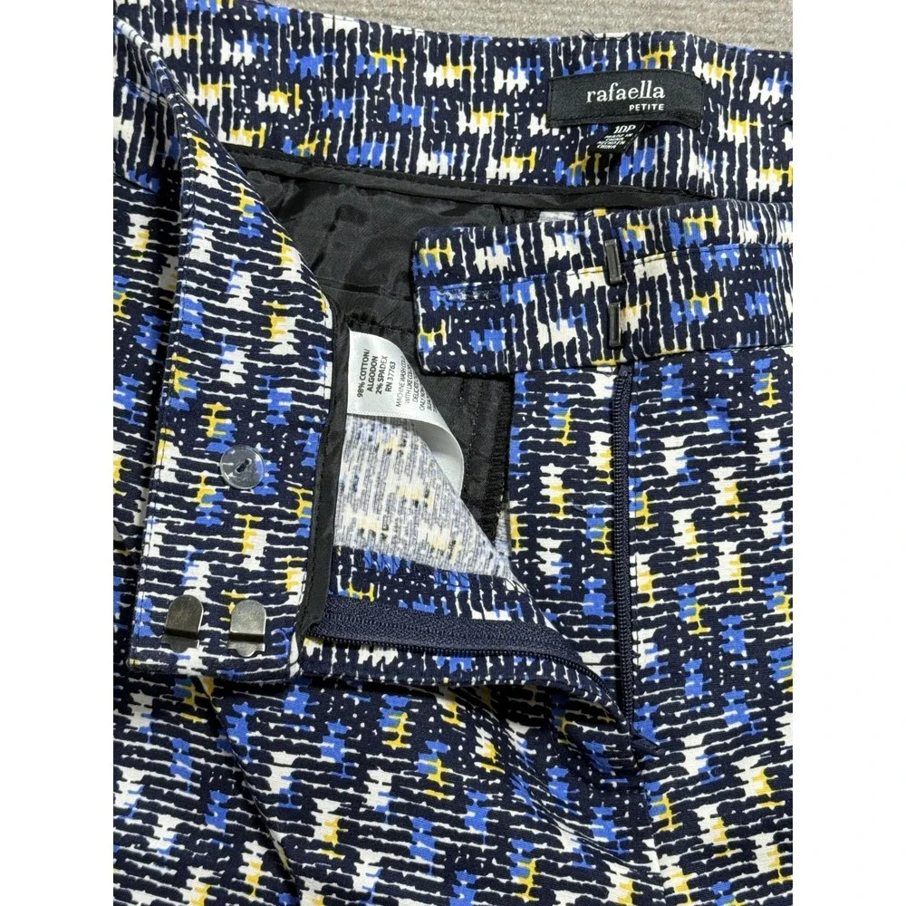 Rafaella Pants Womens 10P Petite‎ Blue Geometric Ankle Stretch Cotton Spandex